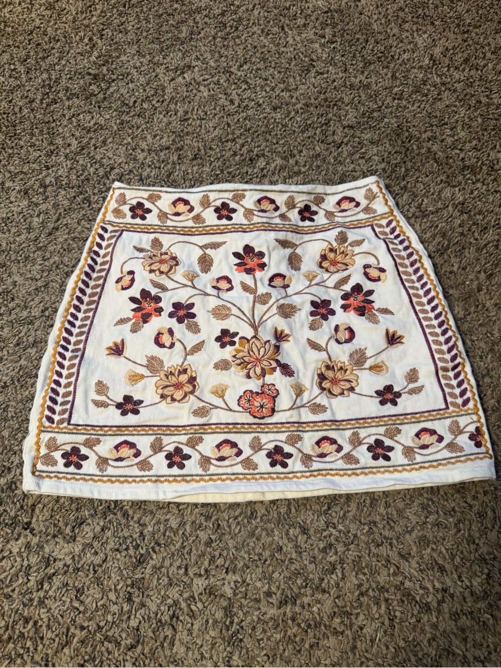 miami White Embroidered Floral Mini Skirt with Gold & Purple Accents